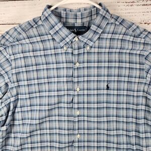Ralph Lauren Classic Fit Button Down Shirt XXL Blue Plaid Short Sleeve Pony Logo